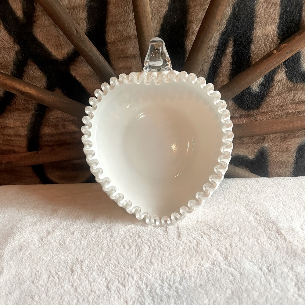 Vintage Fenton Silver Crest Ruffle Edge Milk Glass Dish